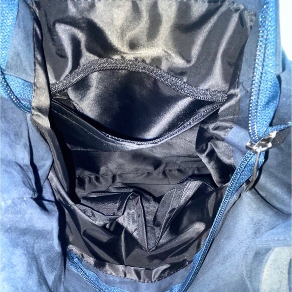 Women’s Dark Blue Faux Leather Embroidered Scroll Design Shoulder Bag - Picture 7 of 10